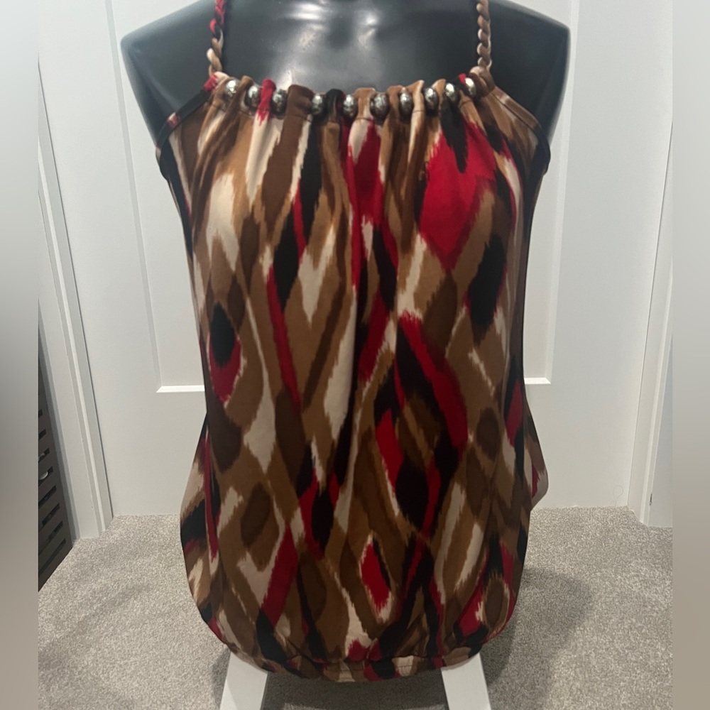 Studio Y beaded tunic red and brown size medium
